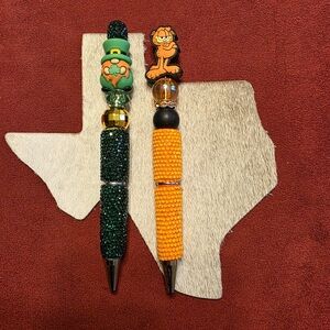 Festive Green and Orange Beaded Pens